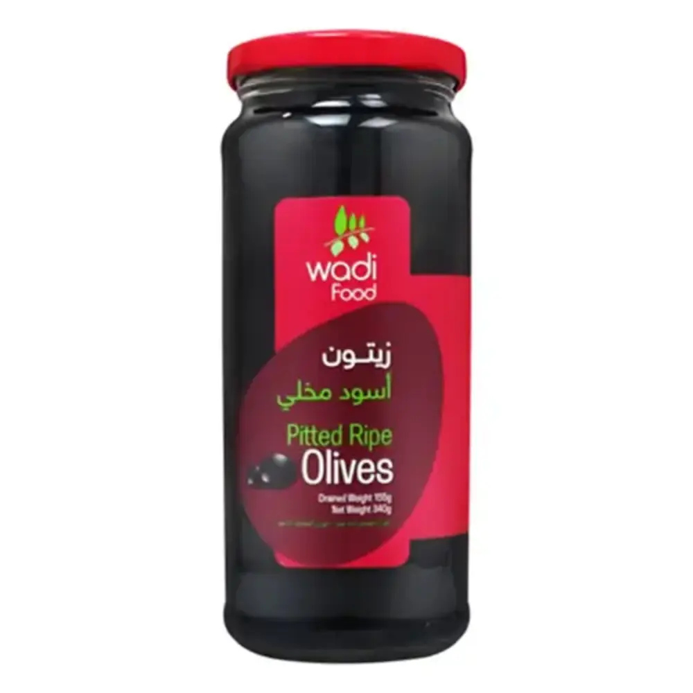 Wadi Food Pitted Black Olives 340Gm